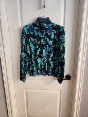 Vintage Floral Bomber Jacket - Green/Blue